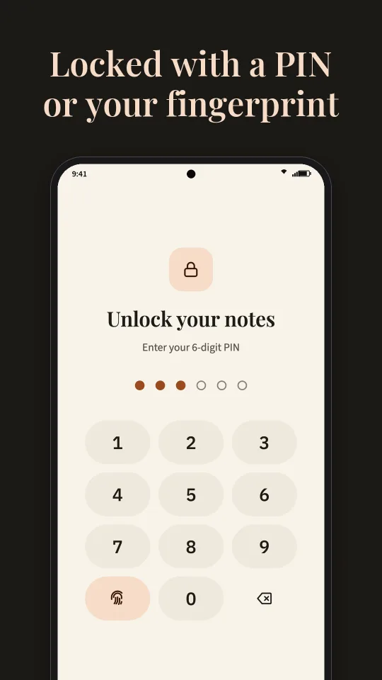 Encly lock screen: locked with a PIN or your fingerprint